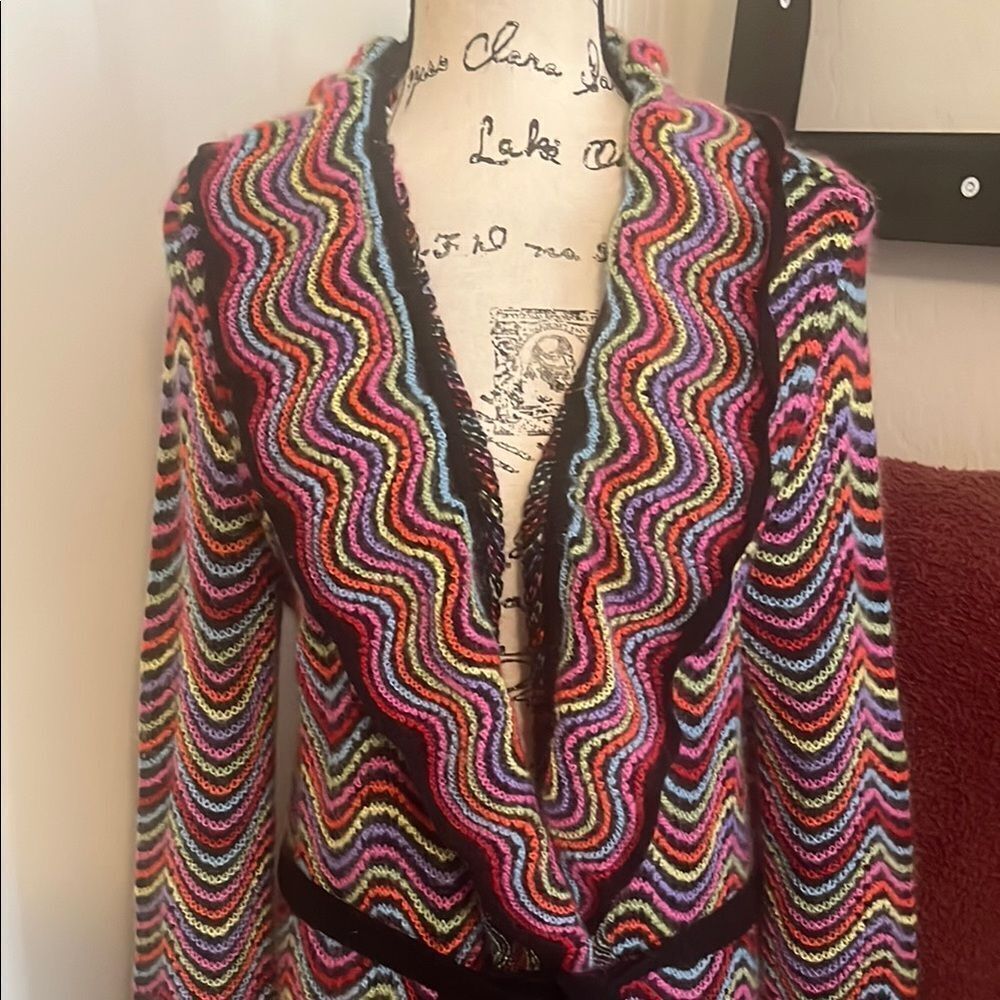 Sonia Bogner Colorful Boho Belt Tie Sweater Cardigan Vibrant Festival Feminine - Picture 2 of 10
